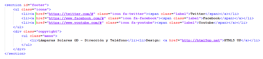 Paso 10 Editar pie de pagina y redes sociales - como crear una pagina web en html Paso 10 Editar pie de pagina y redes sociales - como crear una pagina web en html