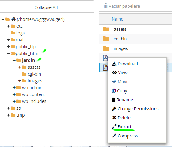 Paso 13 Extraer archivo comprimido de sitio web en hosting cpanel - como crear una pagina web en html Paso 13 Extraer archivo comprimido de sitio web en hosting cpanel - como crear una pagina web en html