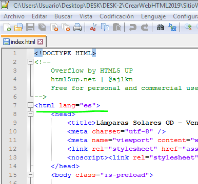 Paso 4 Establecer idioma de la pagina HTML - como crear una pagina web en html Paso 4 Establecer idioma de la pagina HTML - como crear una pagina web en html