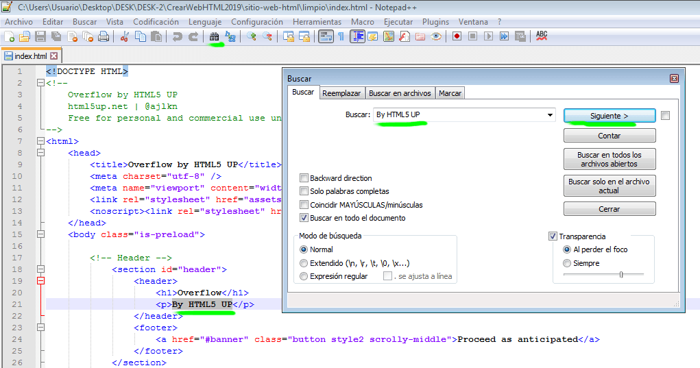 Paso 5 Buscar y sustituir textos - como crear una pagina web en html Paso 5 Buscar y sustituir textos - como crear una pagina web en html