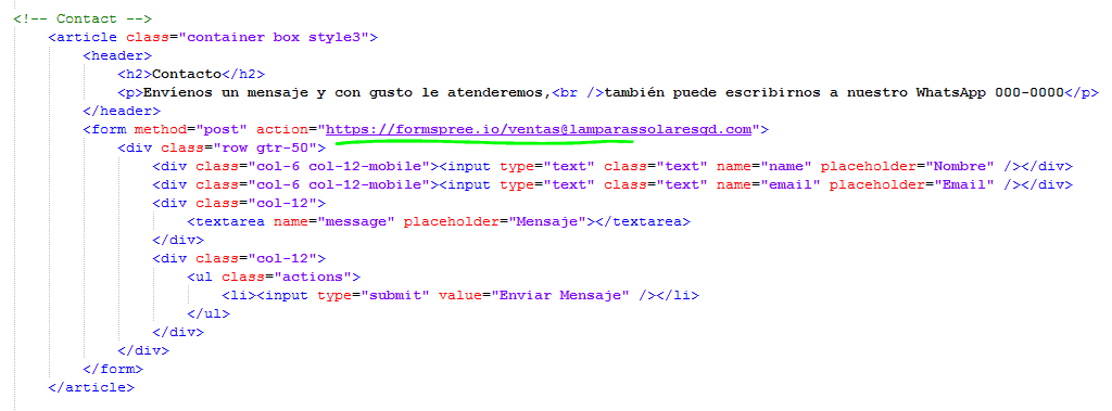 Paso 9 copiar y pegar form action post email - como crear una pagina web en html Paso 9 copiar y pegar form action post email - como crear una pagina web en html